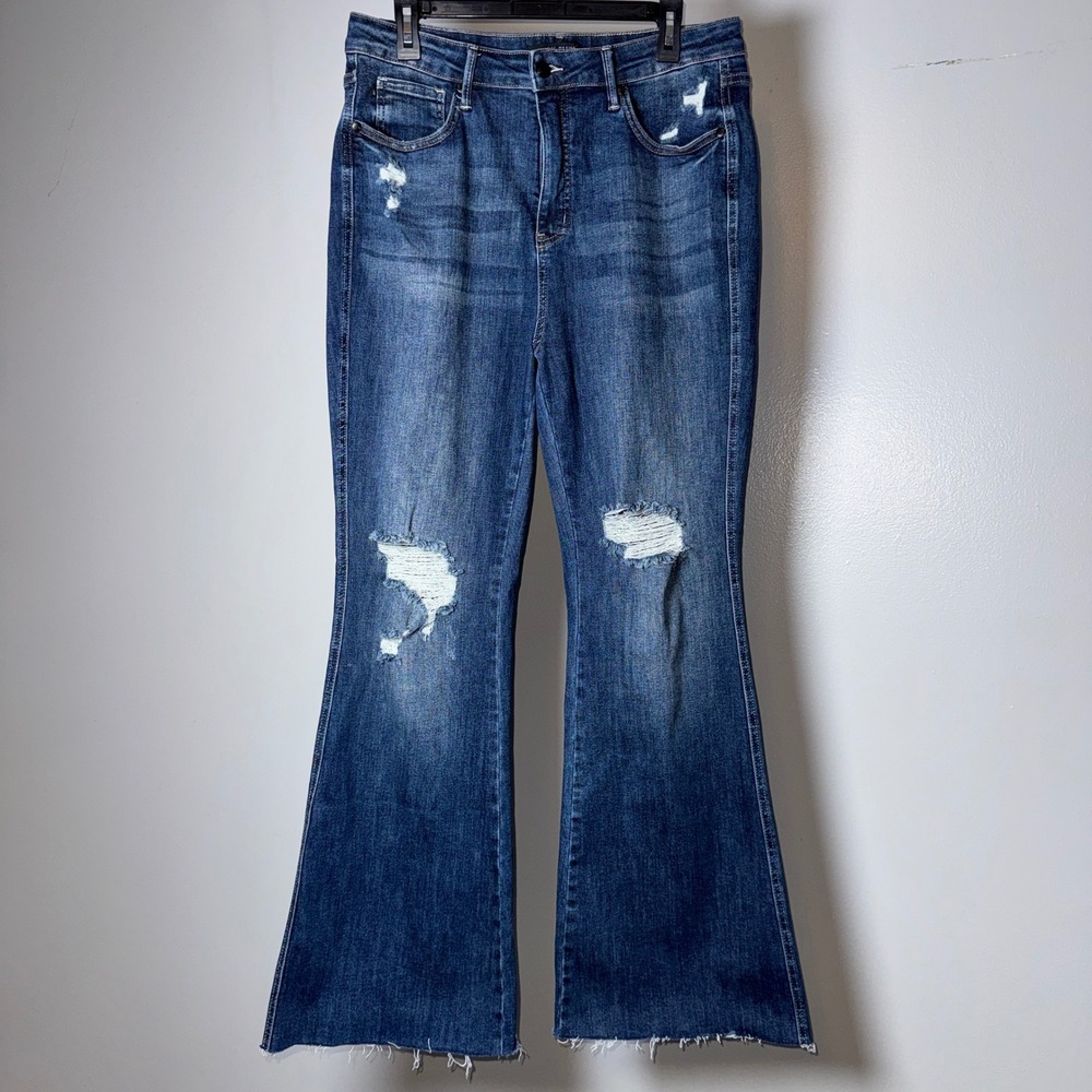 Judy Blue High Rise Distressed Flare Jeans Dark Wash Raw Hem 15/32 JB88739 DK-CO